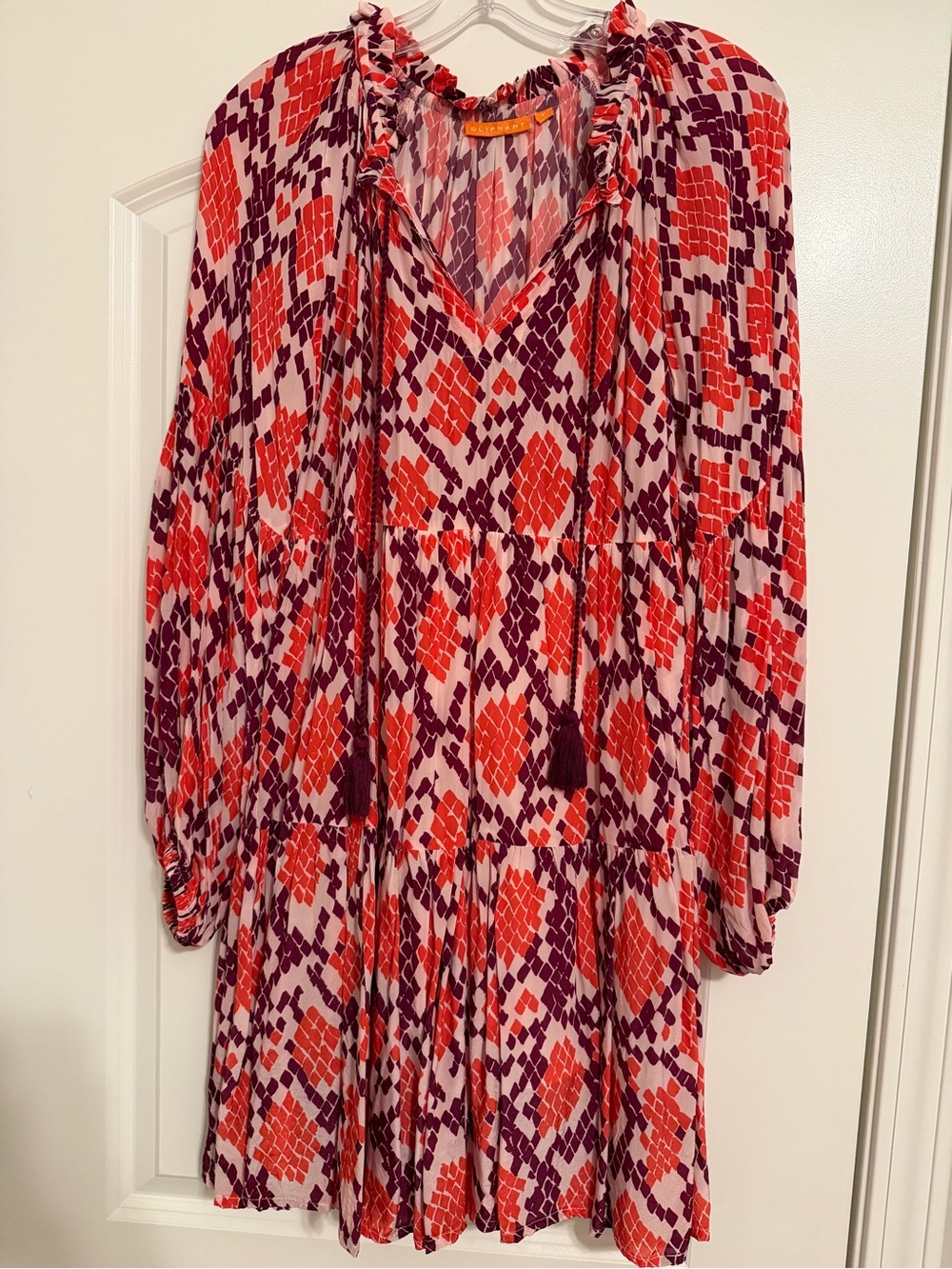 Oliphant Women's Pink, Coral & Plum Printed Tiered V-Neck Dress
